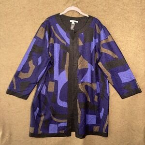 Chicos Kimono Reversible Jacket Womens Sz 3 US XL Black Purple Textured‎ Open